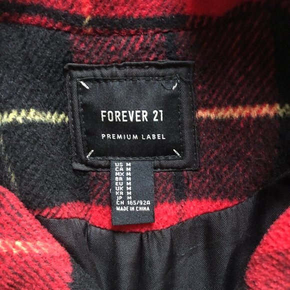 Forever 21 Premium Label Wool-Blend Buffalo Plaid Moto Zip-Up Jacket - Picture 7 of 8